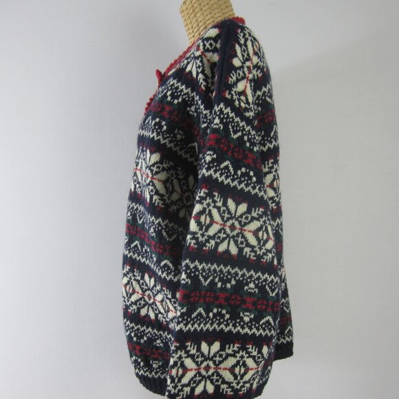 Vtg Alps Womens L Red Green Navy White Wool Nordic Cardigan Sweater Holiday Ski - Picture 11 of 14
